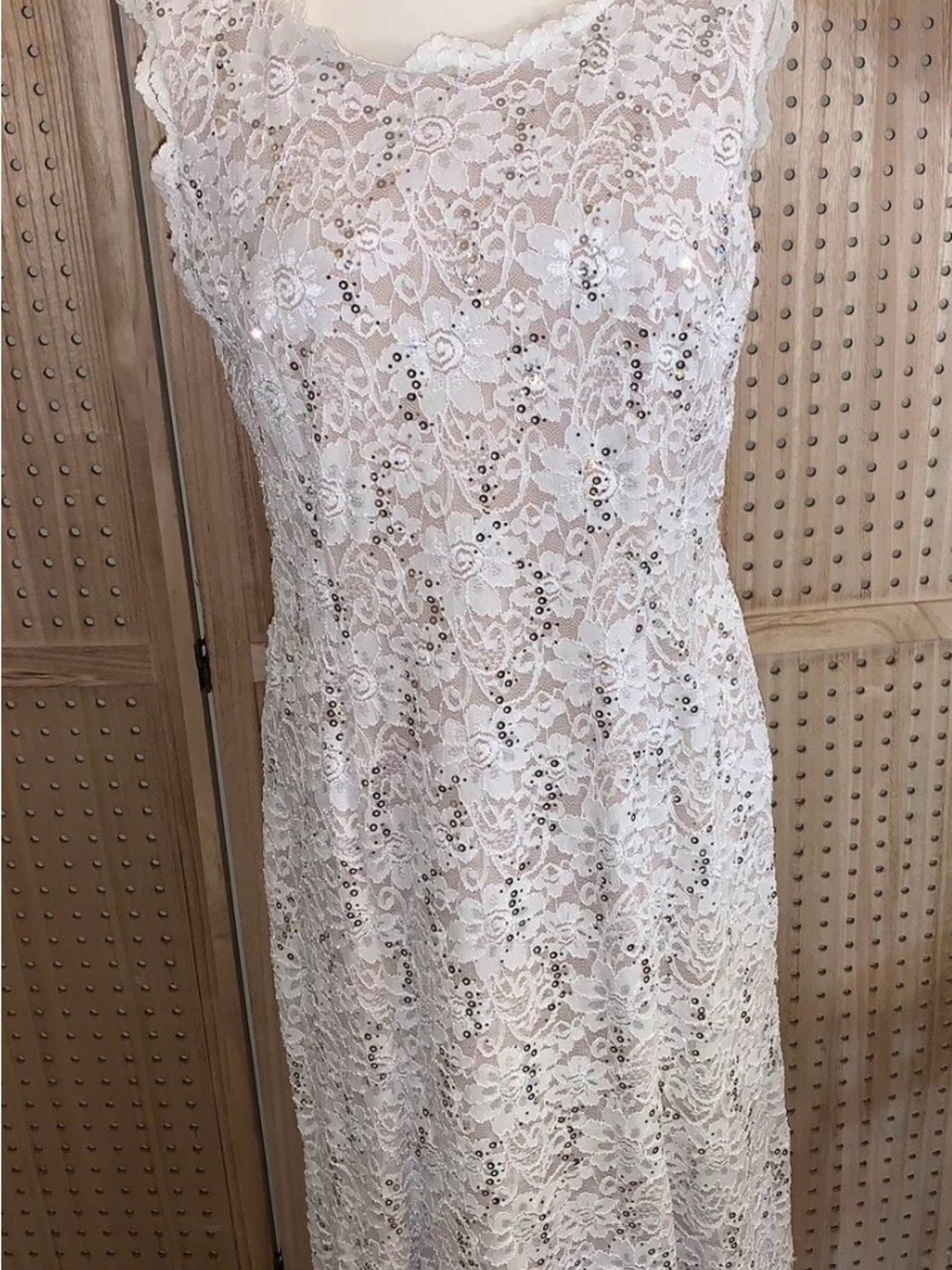 R&M Richards Cream Lace Sequin Evening Gown